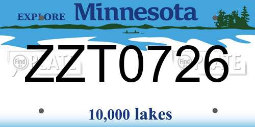 ZZT0726 Minnesota License Plate