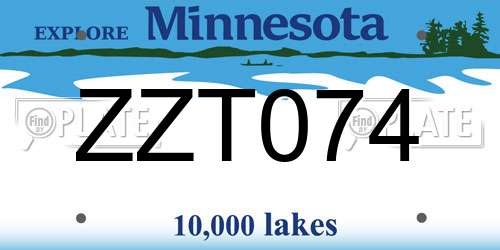 ZZT074 Minnesota License Plate