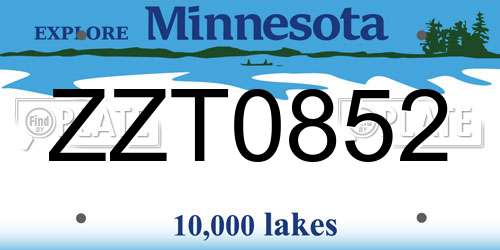 ZZT0852 Minnesota License Plate