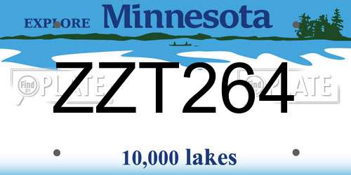 ZZT264 Minnesota License Plate