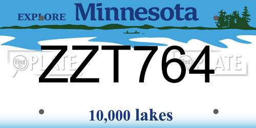 ZZT764 Minnesota License Plate