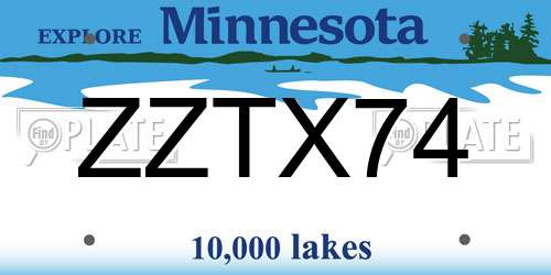 ZZTX74 Minnesota License Plate