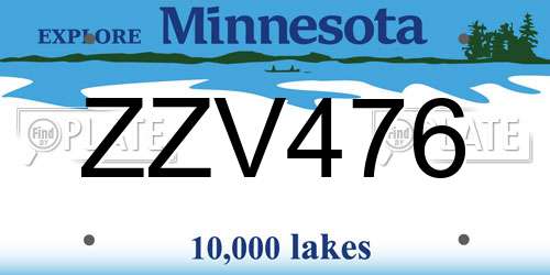 ZZV476 Minnesota License Plate