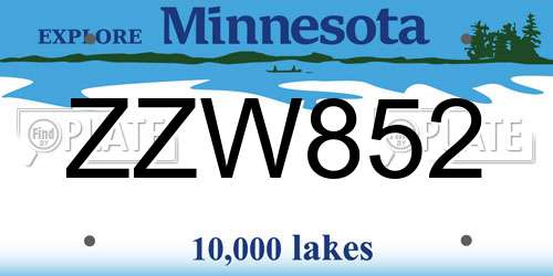 ZZW852 Minnesota License Plate