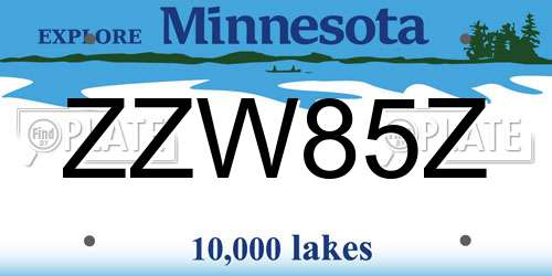 ZZW85Z Minnesota License Plate