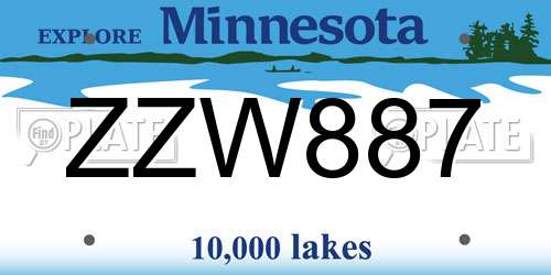 ZZW887 Minnesota License Plate