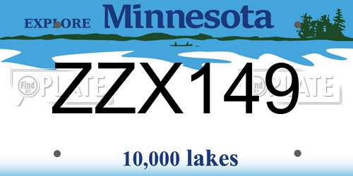 ZZX149 Minnesota License Plate
