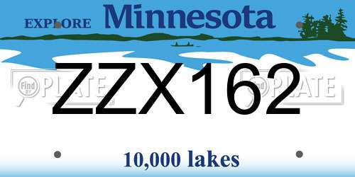 ZZX162 Minnesota License Plate
