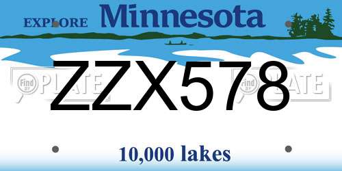 ZZX578 Minnesota License Plate