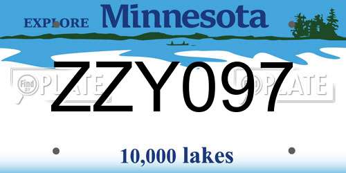 ZZY097 Minnesota License Plate