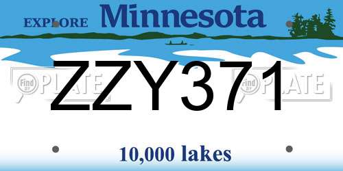 ZZY371 Minnesota License Plate
