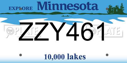 ZZY461 Minnesota License Plate