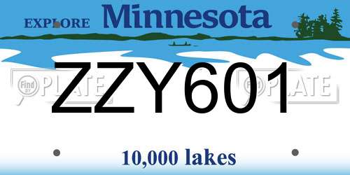 ZZY601 Minnesota License Plate