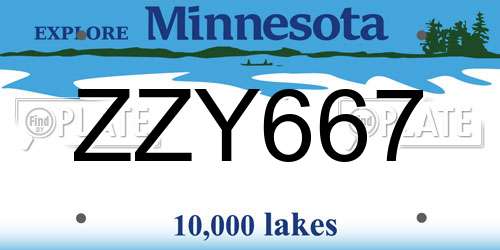 ZZY667 Minnesota License Plate