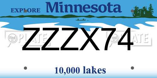 ZZZX74 Minnesota License Plate