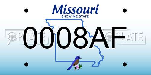 0008AF Missouri License Plate