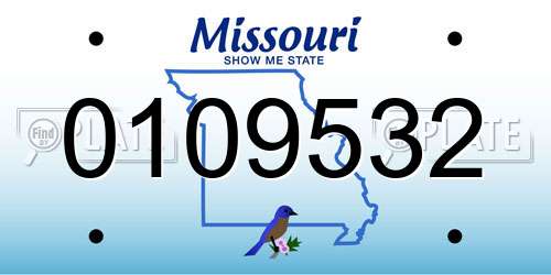 0109532 Missouri License Plate