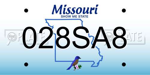 028SA8 Missouri License Plate