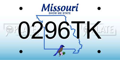 0296TK Missouri License Plate