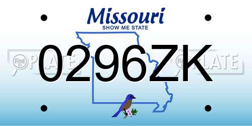 0296ZK Missouri License Plate