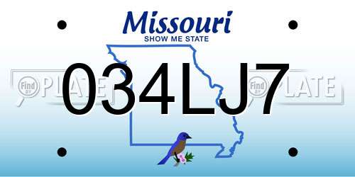 034LJ7 Missouri License Plate