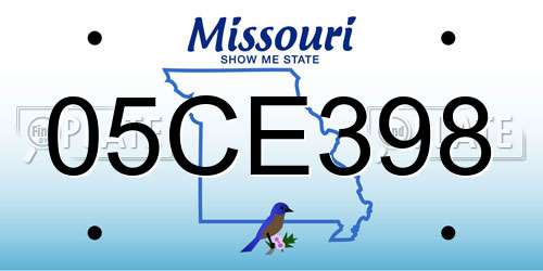 05CE398 Missouri License Plate