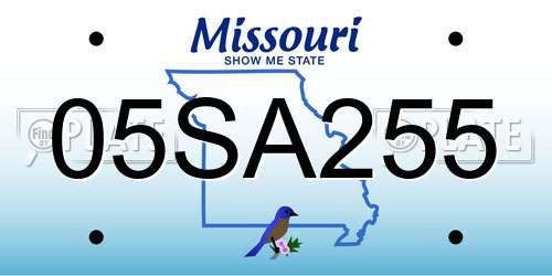 05SA255 Missouri License Plate