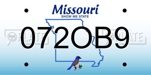 072OB9 Missouri License Plate