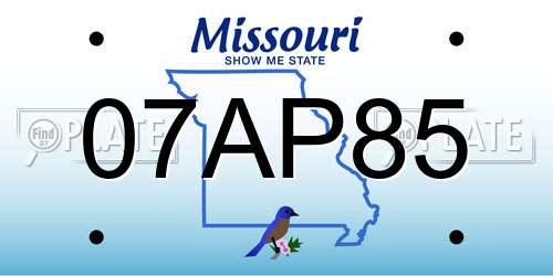 07AP85 Missouri License Plate