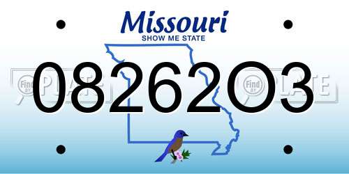 08262O3 Missouri License Plate