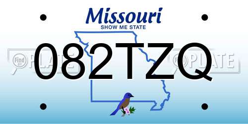 082TZQ Missouri License Plate