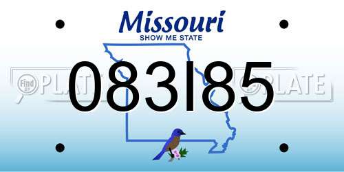 083I85 Missouri License Plate