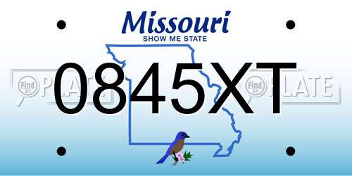 0845XT Missouri License Plate