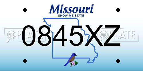 0845XZ Missouri License Plate