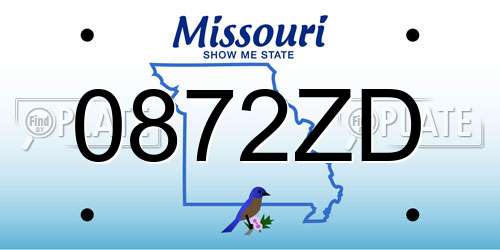 0872ZD Missouri License Plate