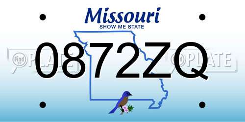 0872ZQ Missouri License Plate