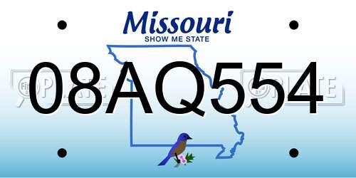 08AQ554 Missouri License Plate