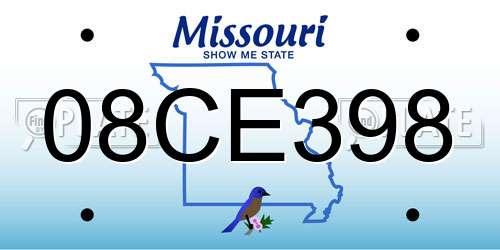 08CE398 Missouri License Plate