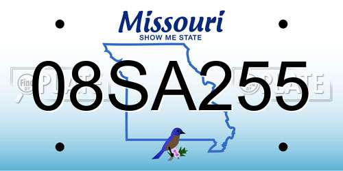 08SA255 Missouri License Plate