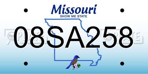 08SA258 Missouri License Plate