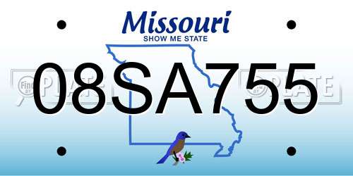 08SA755 Missouri License Plate