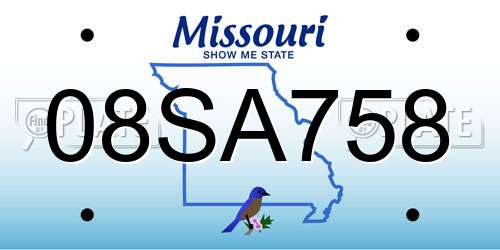 08SA758 Missouri License Plate