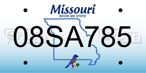 08SA785 Missouri License Plate