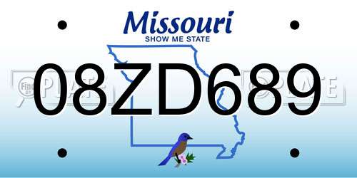 08ZD689 Missouri License Plate