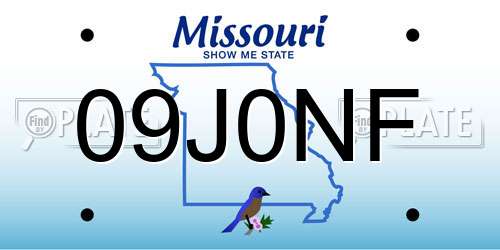09J0NF Missouri License Plate