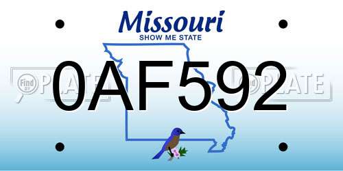 0AF592 Missouri License Plate
