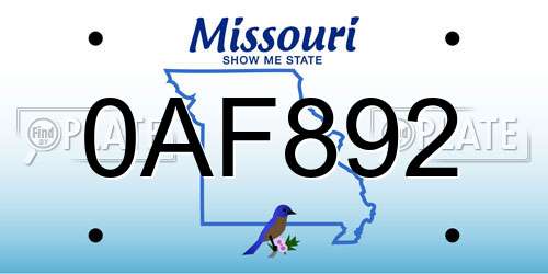 0AF892 Missouri License Plate