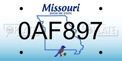 0AF897 Missouri License Plate