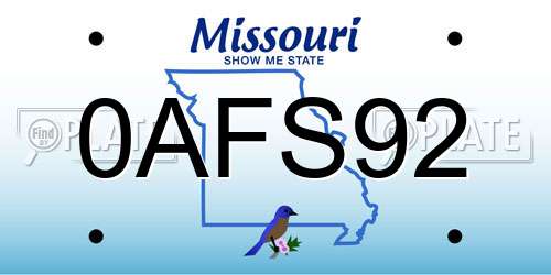 0AFS92 Missouri License Plate