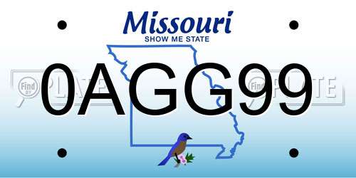 0AGG99 Missouri License Plate